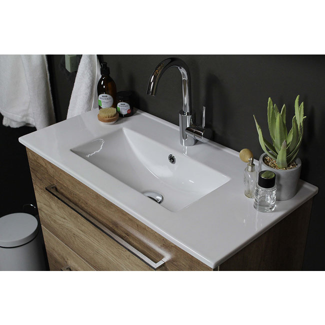 Basic Line Start badmeubel Scotch Oak onderkast en keramische wastafel 1 kraangat