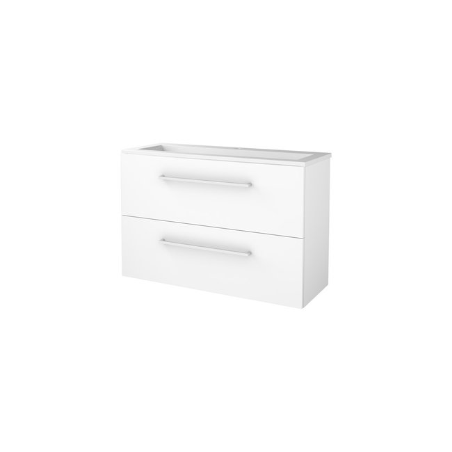 Basic Line Start badmeubel wit onderkast en acryl wastafel met 1 kraangat