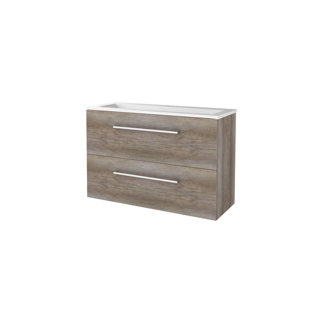 Basic Line Start badmeubel Scotch Oak onderkast en acryl wastafel met 1 kraangat