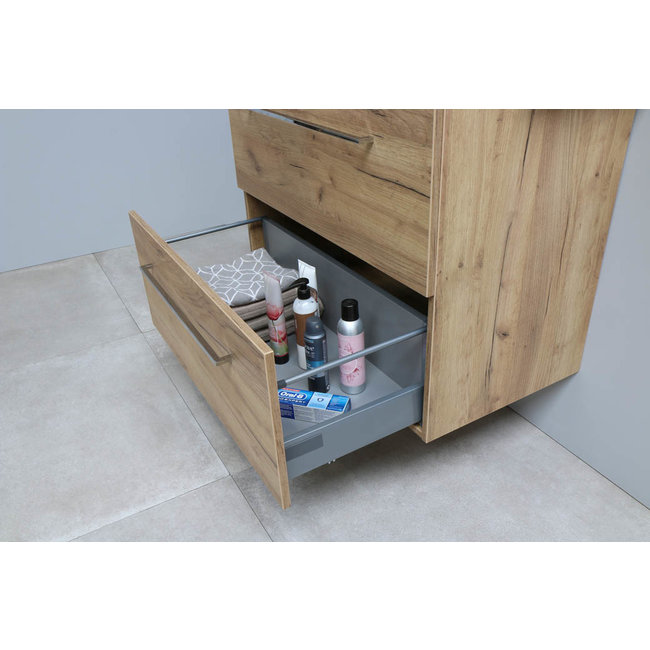 Basic Line Start badmeubel onderkast met acryl wastafel zonder kraangat Whisky Oak