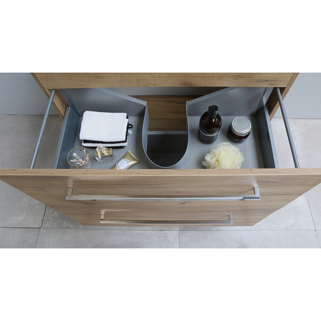 Basic Line Start badmeubel onderkast met acryl wastafel zonder kraangat Whisky Oak