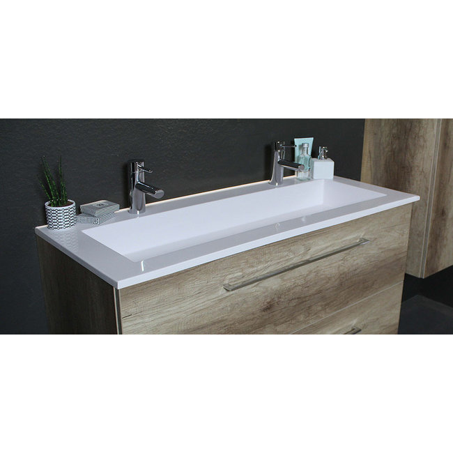 Basic Line Start badmeubel 100 cm incl. onderkast met 2 laden en acryl wastafel met 2 kraangaten