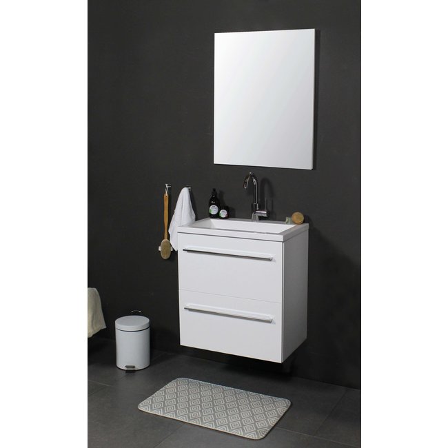 Basic Line Start badmeubel 100 cm incl. onderkast met 2 laden en acryl wastafel met 2 kraangaten
