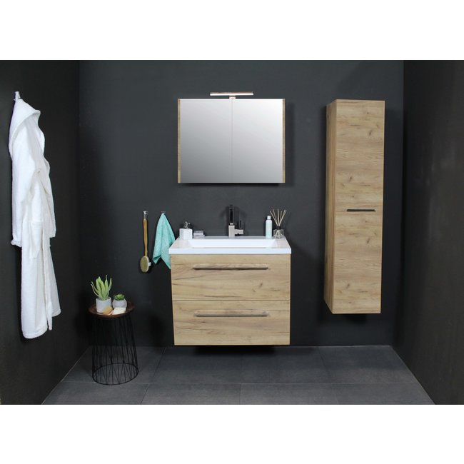 Basic Line Start badmeubel 100 cm incl. onderkast met 2 laden en acryl wastafel met 2 kraangaten