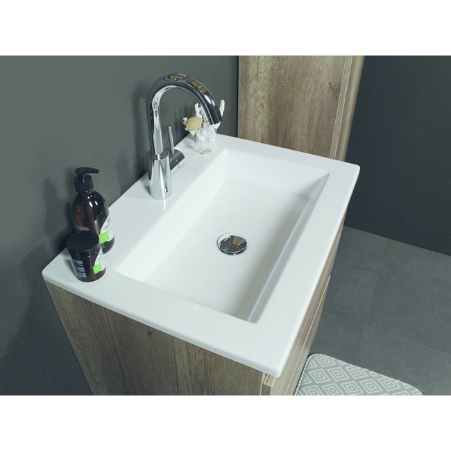 Basic Line Start badmeubel Scotch Oak onderkast en acryl wastafel met 1 kraangat