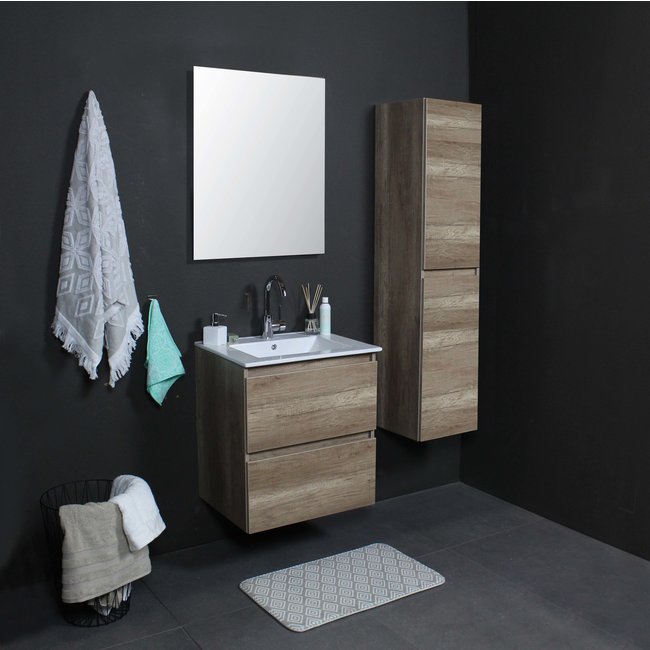 Basic Line Start badmeubel Scotch Oak onderkast en keramische wastafel 1 kraangat