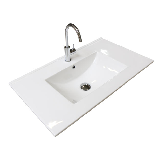 Basic Line Start badmeubel Whisky Oak onderkast en keramische wastafel 1 kraangat