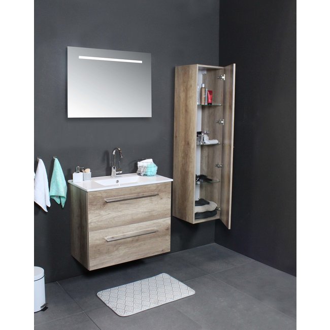 Basic Line Start badmeubel Scotch Oak onderkast en keramische wastafel 1 kraangat