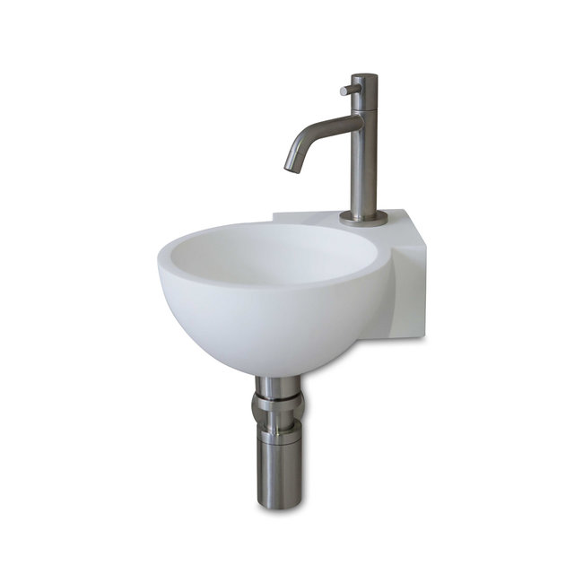 Luca Solid Surface hoekfontein rond 28x28x12 cm zonder kraangat (zelf doorboren) mat wit of antraciet