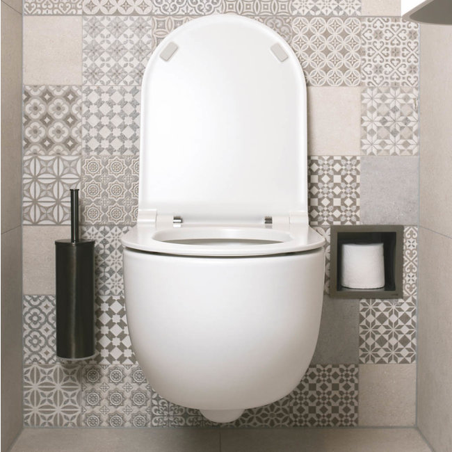 Globo Futuro Flush wandcloset zonder spoelrand 53x34 cm + toiletzitting in diverse kleuren