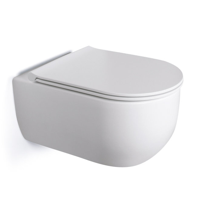 Globo Futuro Flush wandcloset zonder spoelrand 53x34 cm + toiletzitting in diverse kleuren