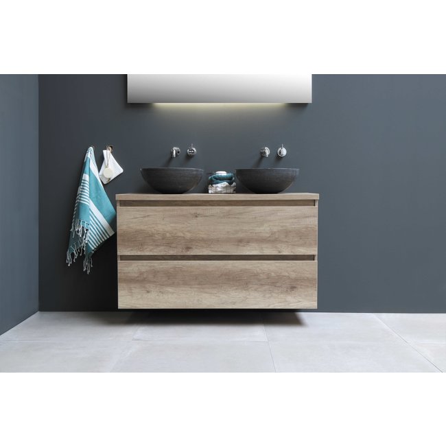 Basic Line Start badmeubel met greeploze lades en afdekplaat Ice White