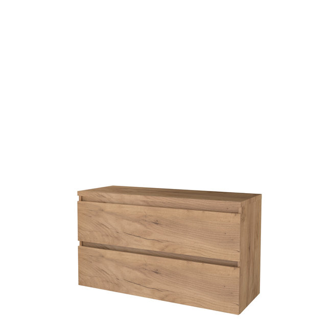 Basic Line Start badmeubel met greeploze lades en afdekplaat Whisky Oak