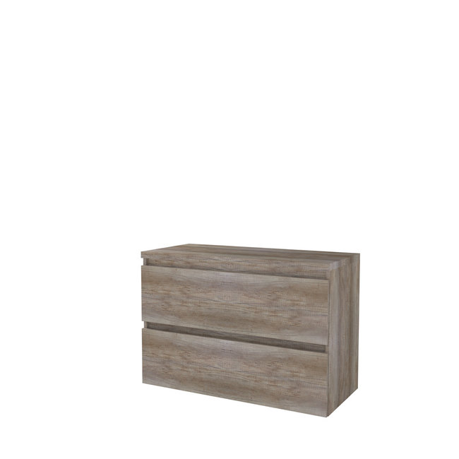 Basic Line Start badmeubel met greeploze lades en afdekplaat Scotch Oak