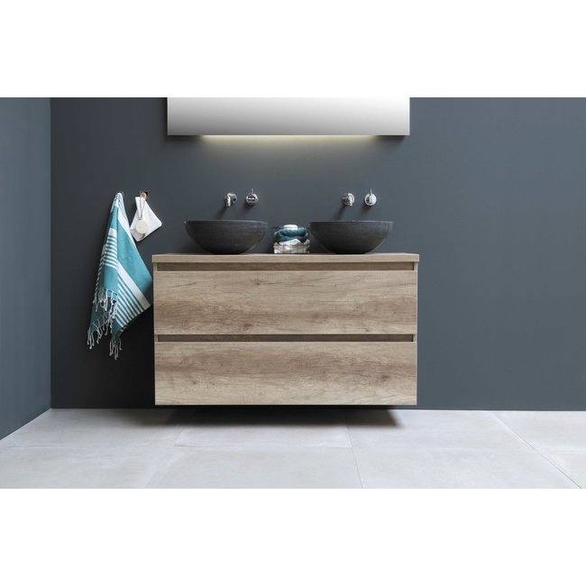 Basic Line Start badmeubel lades met grepen en afdekplaat Scotch Oak