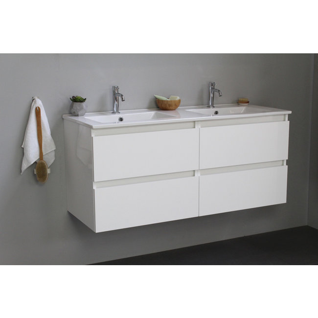 Basic Line Start badmeubel 120 cm incl. onderkast en keramiek wastafel met 2 kraangaten