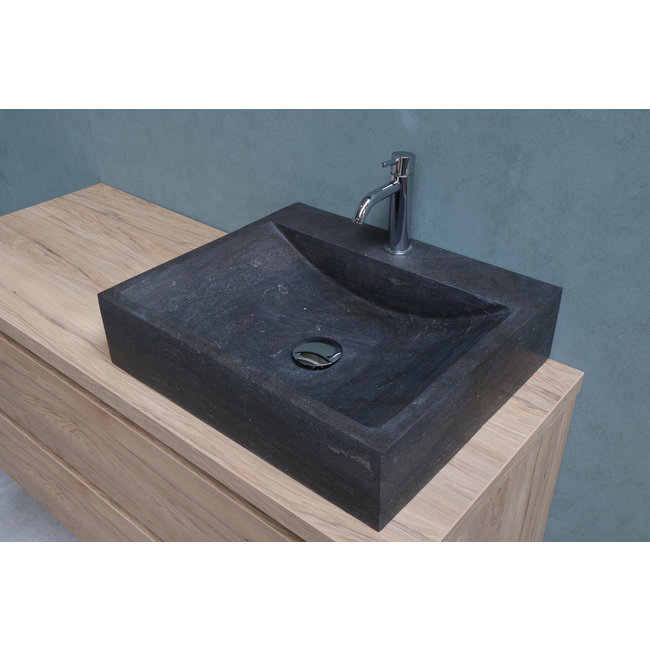 Basic Line Top 6 natuurstenen waskom 50x42x11,5 cm met kraangat Blue Stone