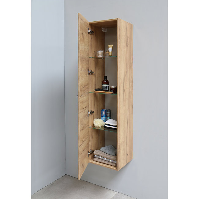 Basic Line kolomkast met greep en glazen legplanken in 3 kleuren