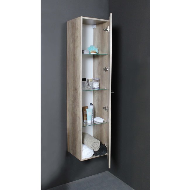 Basic Line kolomkast met greep en glazen legplanken in 3 kleuren