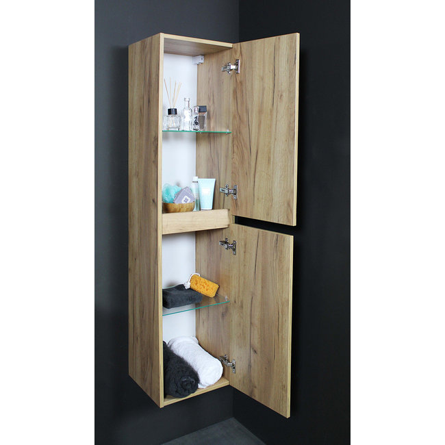 Basic Line greeploze kolomkast met glazen legplanken in 2 kleuren