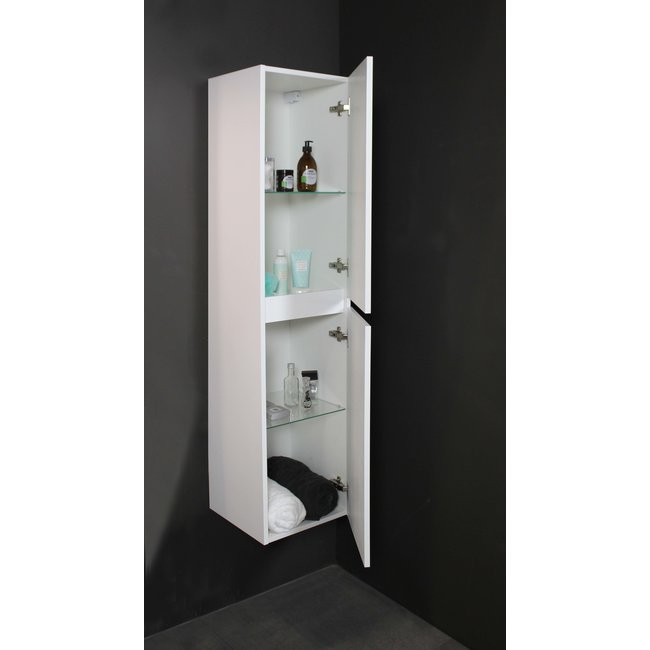 Basic Line greeploze kolomkast met glazen legplanken in 2 kleuren