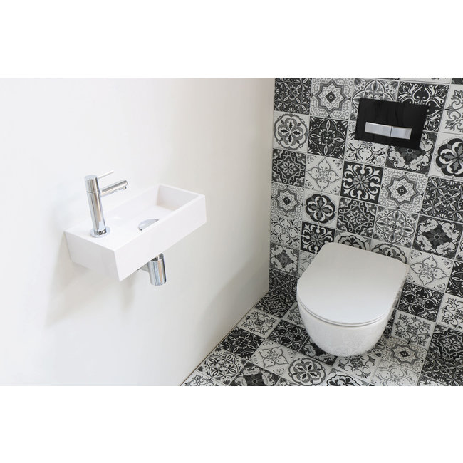 INK Versus Polystone fonteinset 36x18x9 cm links of rechts te plaatsen in de kleur wit met chroom kraan