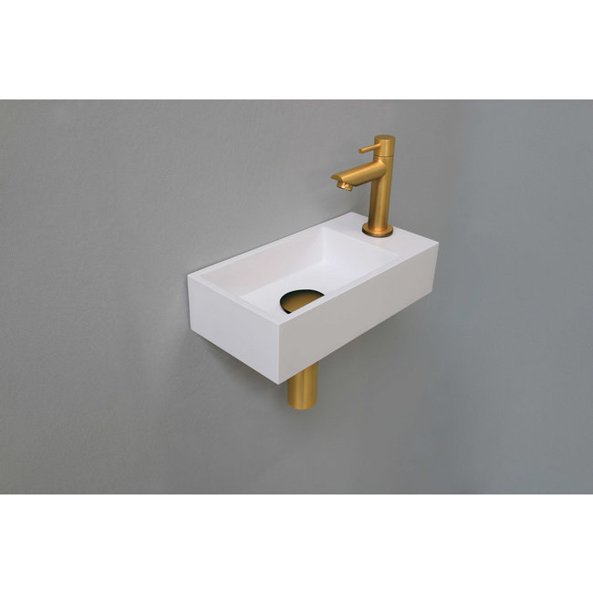 INK Versus Polystone fonteinset 36x18x9 cm links of rechts te plaatsen in de kleur wit met gouden kraan