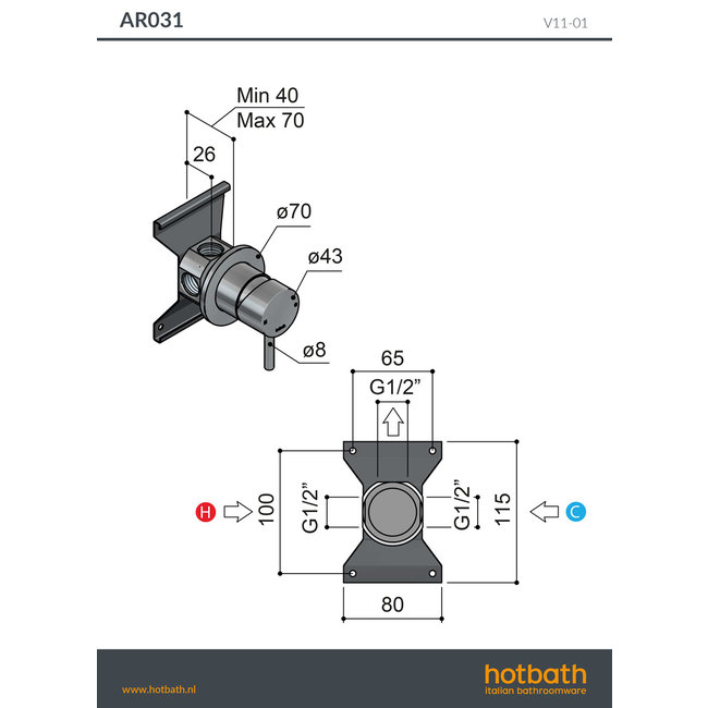 Hotbath Archie inbouw douchemengkraan