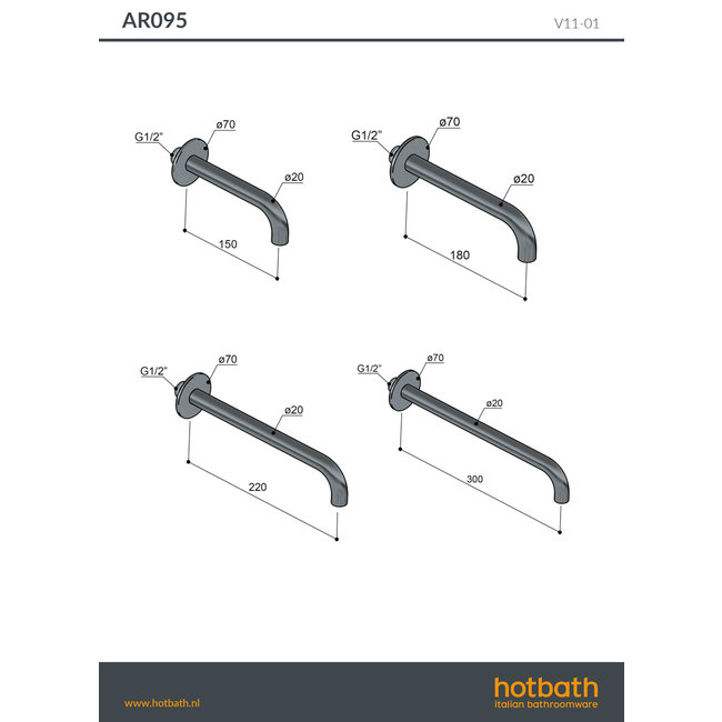 Hotbath Archie uitloop voor wastafel of bad AR095 RVS