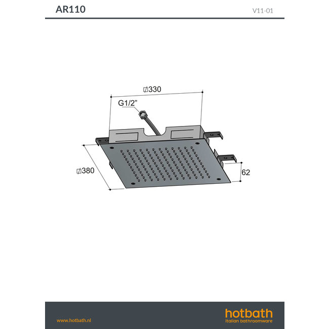 Hotbath Archie inbouw hoofddouche RVS vierkant