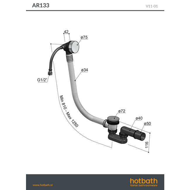 Hotbath Archie AR133 badoverloop-vulcombinatie