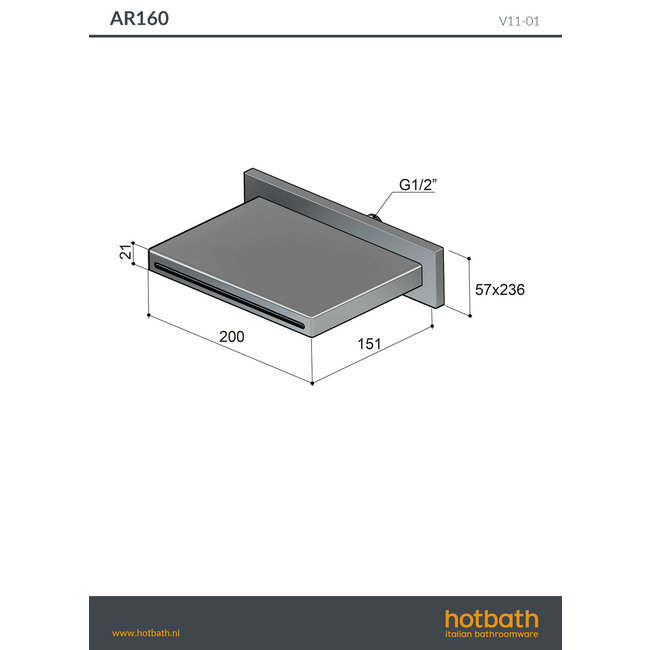 Hotbath Archie AR160 opbouw cascade wand RVS