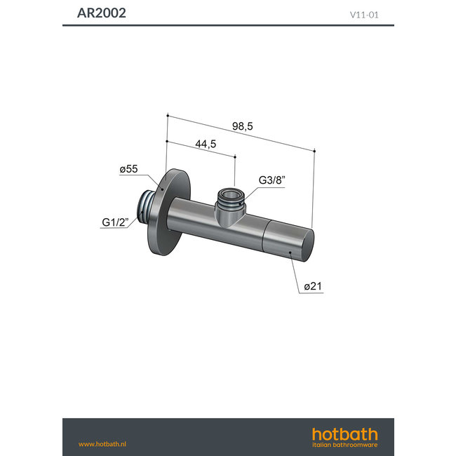 Hotbath Archie AR2002  hoekstopkraan