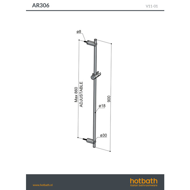 Hotbath Archie AR306 glijstang 90 cm