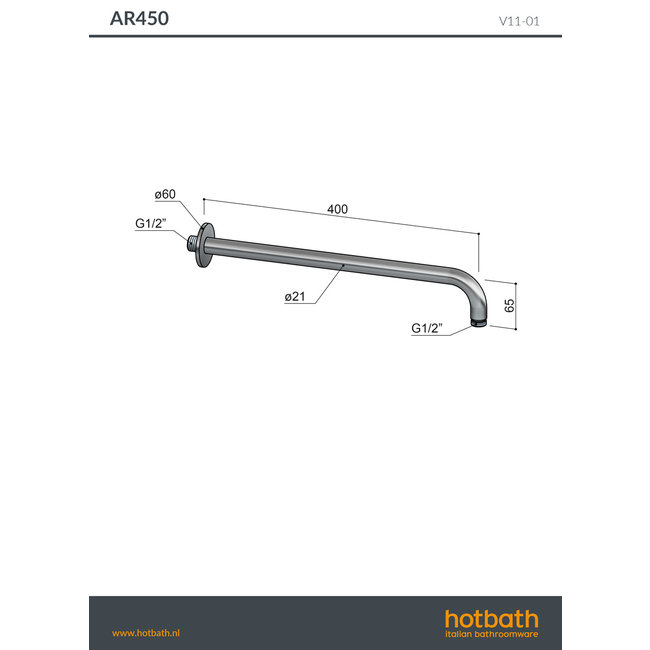 Hotbath Archie AR450 wandarm 40 cm in de kleur