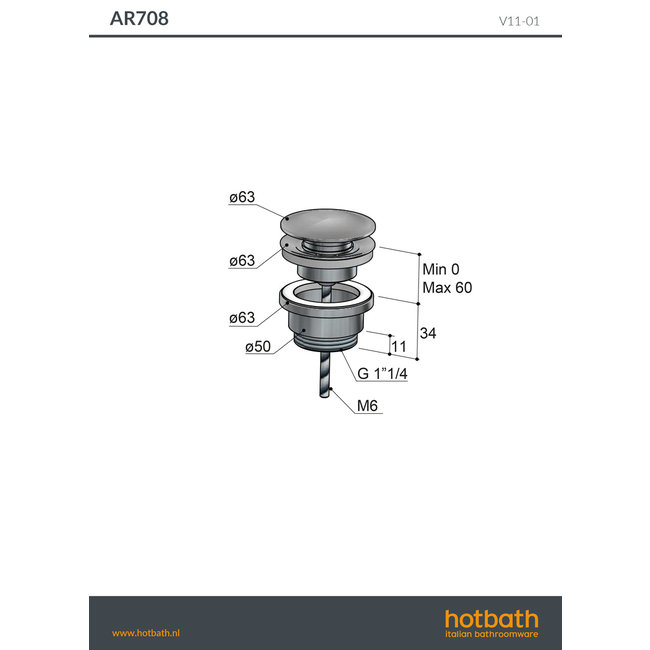 Hotbath Archie AR708  Always open plug met schroef