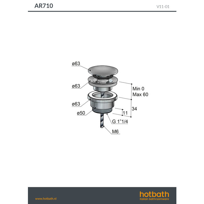 Hotbath Archie AR710  ronde clickplug met schroef