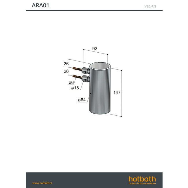 Hotbath &More ARA01 bekerhouder voor muurmontage