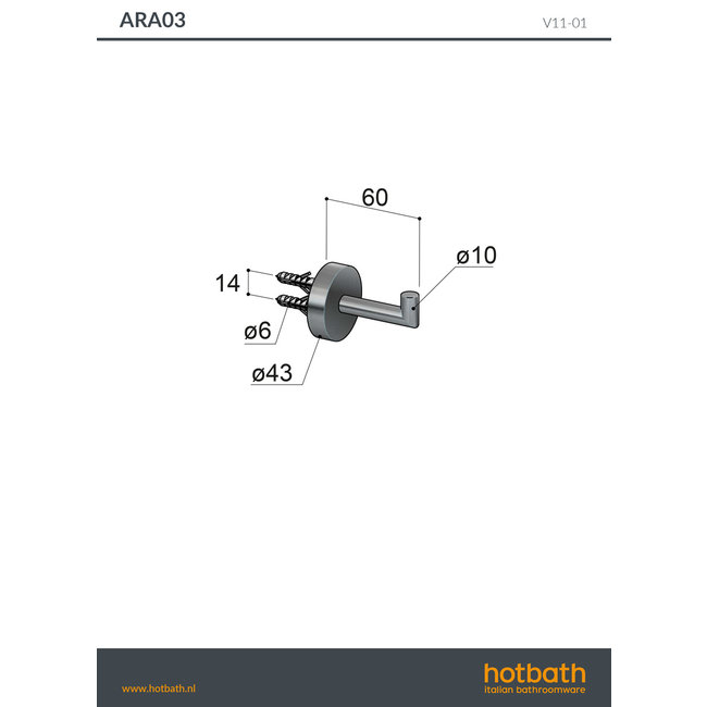 Hotbath &More ARA03 handdoekhaak