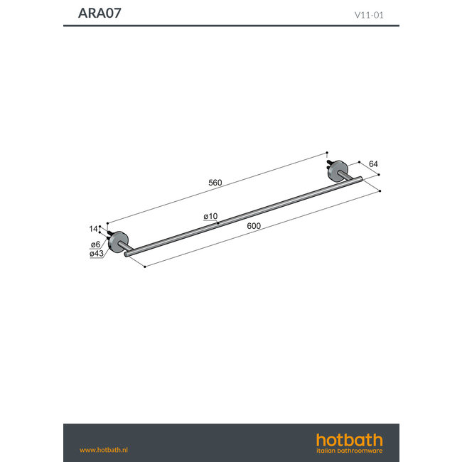 Hotbath &More handdoekhouder 2 afmetingen