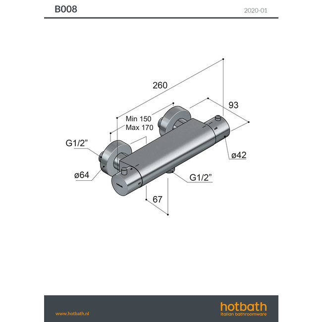 Hotbath Cobber B008 opbouw douchethermostaatkraan met PVD finish in 2 kleuren