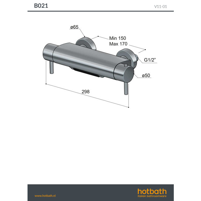 Hotbath Cobber B021 opbouw badthermostaatkraan met waterval uitloop in 2 Living colours