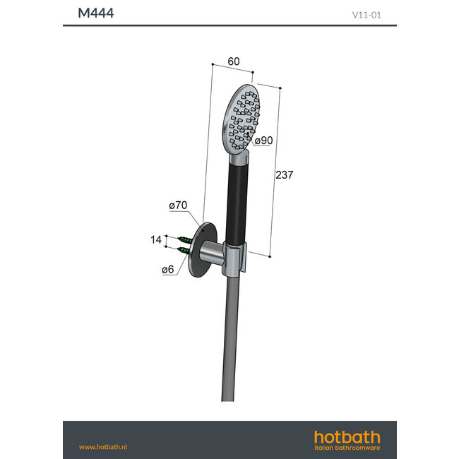 Hotbath Cobber M444 handdouche incl. wandsteun en doucheslang 4 kleuren