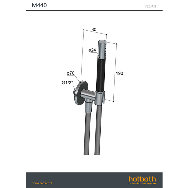 Hotbath Cobber M440 handdouche incl. wanduitlaat met steun en doucheslang 4 kleuren