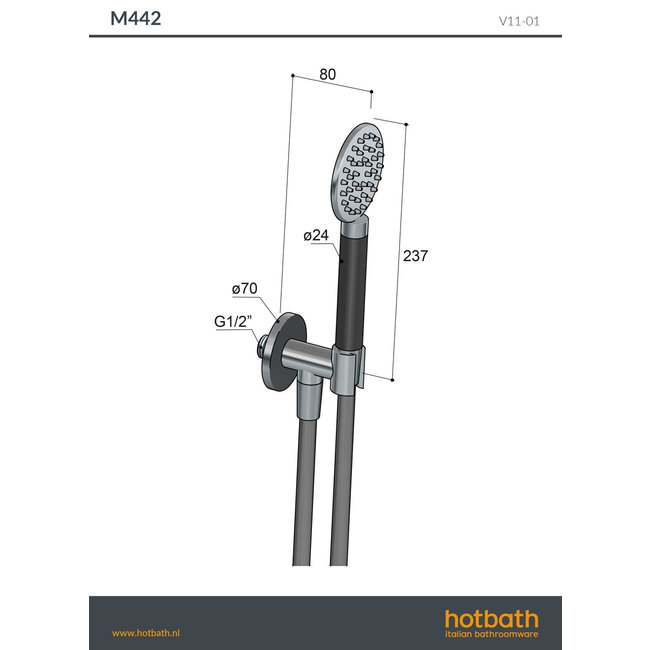 Hotbath Cobber M442 handdouche incl. wanduitlaat en doucheslang 4 kleuren