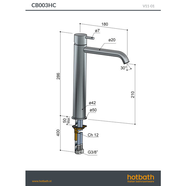 Hotbath Cobber CB003 wastafelmengkraan in 4 kleuren