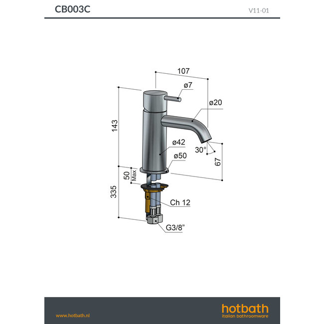 Hotbath Cobber CB003 wastafelmengkraan in 4 kleuren