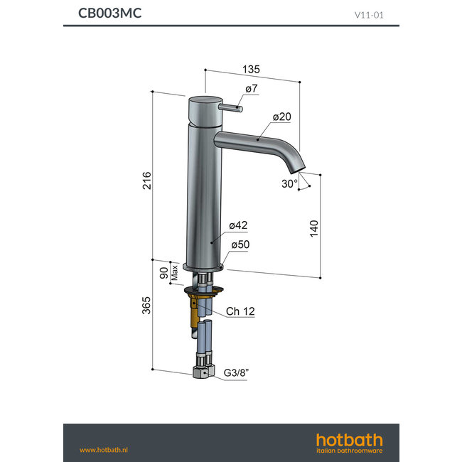 Hotbath Cobber CB003 wastafelmengkraan in 2 Living colours