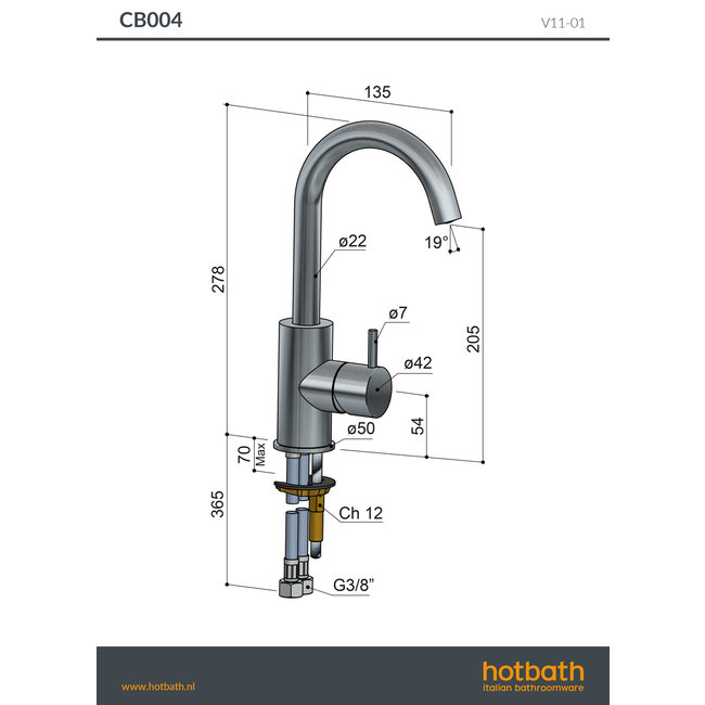 Hotbath Cobber CB004 wastafelkraan met draaibare uitloop 2 Living colours