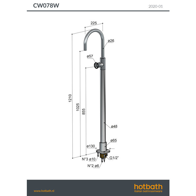 Hotbath Cobber CB078W  vrijstaande wastafelkraan voor vloermontage in 2 Living colours